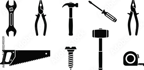 Photos Black silhouette tool set wrenches pliers hammers screwdrivers and measuring too