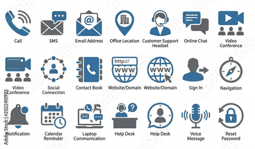 Canvastavla Contact us and business communication icon set