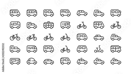 Bild auf Leinwand A diverse collection of flat line art icons representing various modes of transp