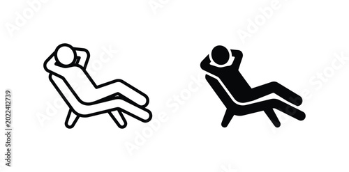 Konstfotografi Relaxation Icons, Person Lounging on Deck Chair, Outline and Silhouette, Leisure