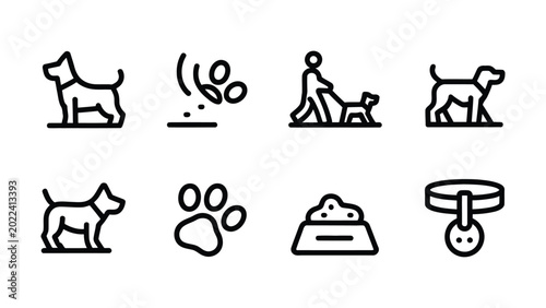 Tableau sur toile Collection of simple line art icons depicting various aspects of dog ownership a