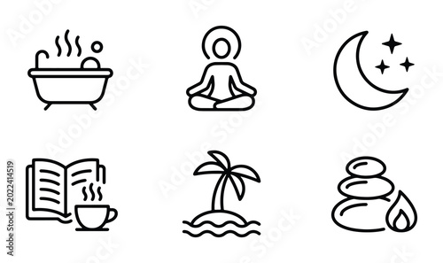 Canvas Print Relaxation Icons Set, Wellness and Self-Care Vector Graphics, Zen Meditation, Sp