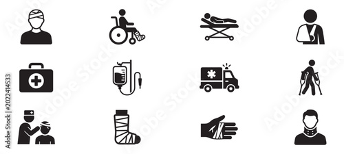 Foto Injury, Trauma and Medical Treatment Icon Set