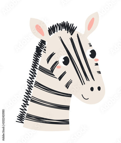 Cute little zebra face illustration isolated. Kawaii cartoon character. Wild ...
