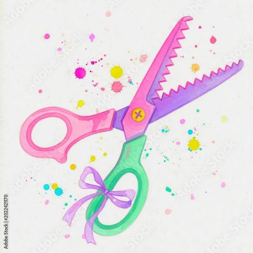 Colorful Scissors with Decorative Bow and Paint Splashes