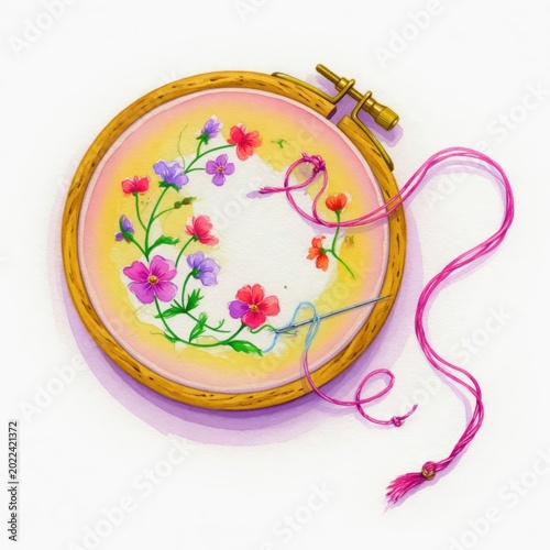 Beautiful Floral Embroidery in a Wooden Hoop with Colorful Threads