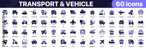 Obraz na płótnie Transport and vehicle icon collection in purple colored style