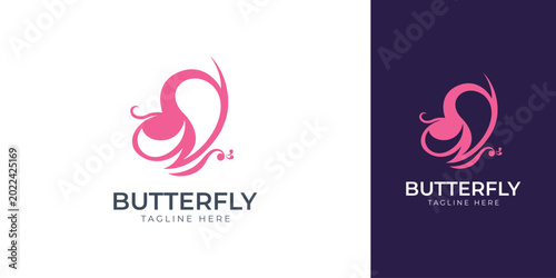Pink Butterfly Silhouette Logo Template