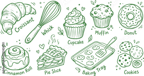 Tableau sur toile Delightful Bakery Lineup: A charming collection of baked goods and baking tools, perfect for culinary projects or design, evokes a sense of warmth and appetizing visuals
