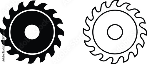 Minimalist Circular Saw Blade and Carpentry Tool Icon Set, Modern Woodworking Lumber, Millwork Manufacturing, and Power Tool Vector Graphics, vector, illustration, silhouette.