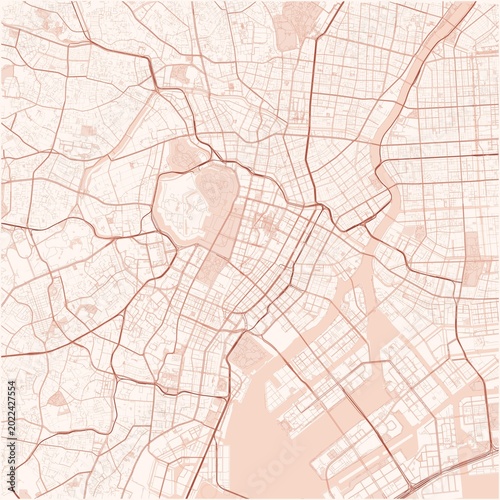 Canvastavla Tokyo City Map Street Map JPG Poster Pastel Orange Warm Sunset Vibe Wall Art