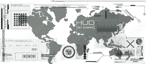 Futuristic global data display with HUD interface elements