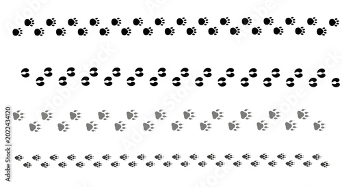 Large set of animal and bird trace steps imprints on transparent background 