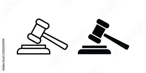 Gavel icon set: outline and solid silhouette with authority
