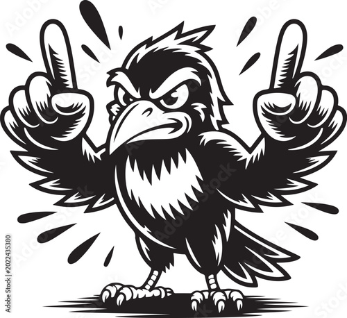 Fotografía Cartoon bird with middle fingers raised in anger gesture isolated on white backg