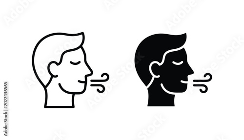 Bild auf Leinwand Breathing Man Icon Set, Calm Respiration and Exhalation Symbol, Minimalist Human