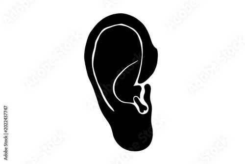 Obraz na płótnie Sensory Silhouette: A minimalist, high-contrast illustration of a human ear in striking black silhouette, symbolizing the power of listening and the intricacies of auditory perception