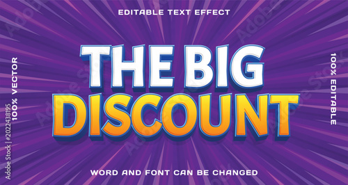 The big discount editable 3D text effect template for large sales and promotional offers, featuring a dynamic radial background
