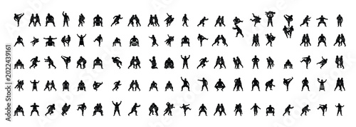 Photos Sumo Wrestling Athlete Silhouette Collection Vector Icons Japanese Martial Arts