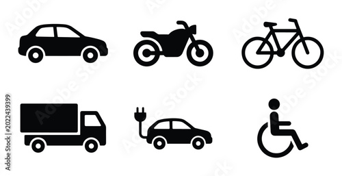 Photos Modern Transportation Icons Set: Car, Motorcycle, Bicycle, Truck, Electric Vehic