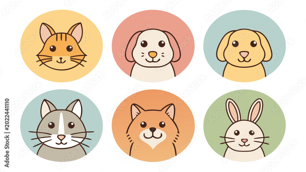 Obraz premium Cute cartoon animal faces smiling.