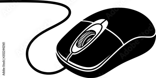 Wired Desktop Mouse with Scroll Wheel Retro Flat Vector
