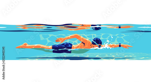 Konstfotografi Swimmer performing freestyle stroke underwater in pool