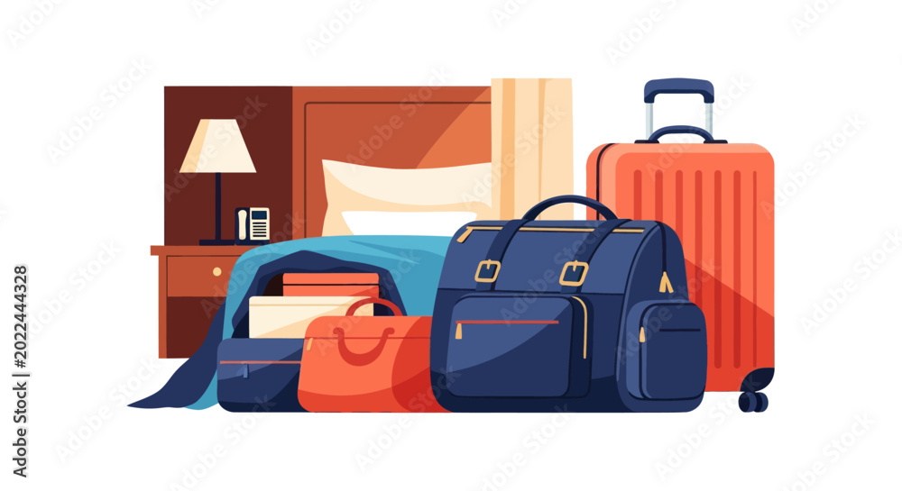 Fototapeta premium Travel Essentials in Hotel Room Vector Illustration