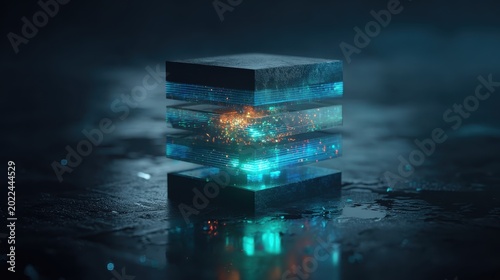 Stacked Digital Data Layers Pulsing with Futuristic Illumination