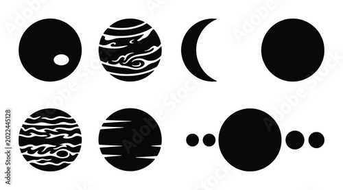 Canvas Print Cosmic Celestial Bodies Vector Icons, Solar System Planets and Moon Phases, Astr