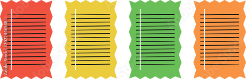 Fotografie This vector graphic displays four distinct sheets of paper each rendered in a bold solid color: red yellow green and orange
