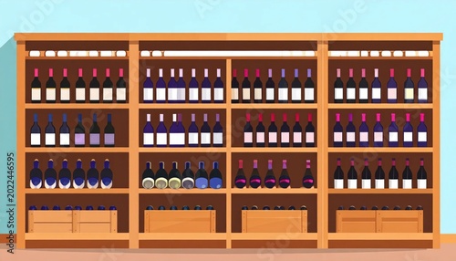 Wine Bottles on Shelves in Cellar.