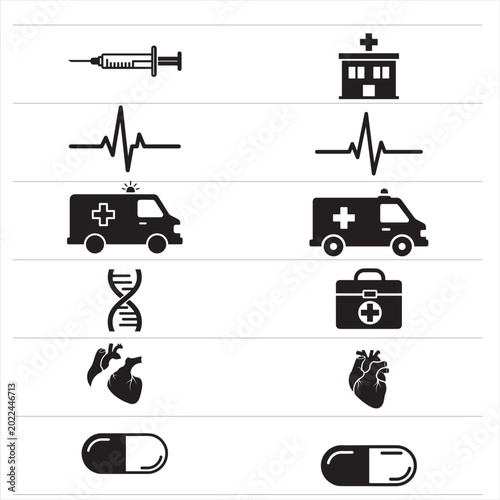 Medical and Emergency Healthcare Icon Set Vector Collection