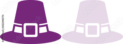 Foto Pilgrim Hats in Purple and Light Purple isolated on white background flat vector