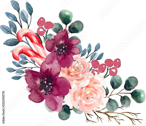Christmas floral bouquet watercolor holiday botanical wallpaper cozy hygge winter digital paper