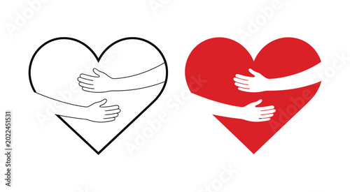 Tableau sur toile Heart with Arms Hugging icon vector illustration for love passion romance symbol, affectionate hug clipart and emotional caring design collection