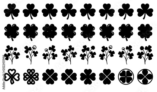Photos Different clovers collection vector illustration lucky shamrock leaf set isolate