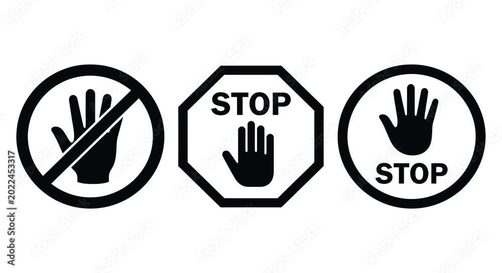 Obraz premium Stop hand sign icons with prohibition symbol silhouette