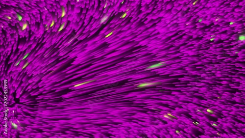 Abstract neon particle tunnel with fast purple energy streaks and glowing motion flow on a dark background. Futuristic animation ideal for technology, gaming, sci fi, and digital visuals.