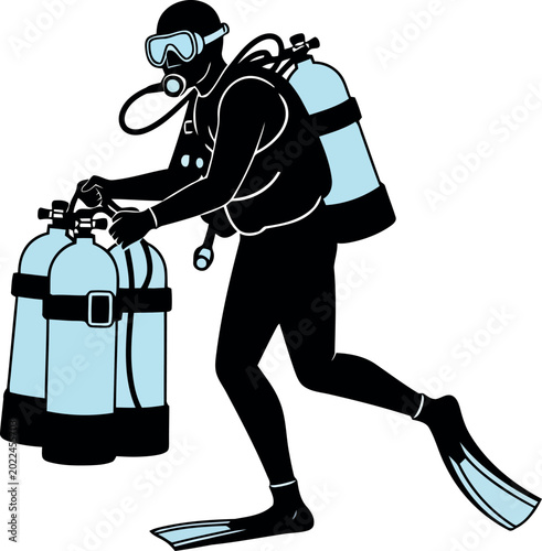 Scuba diver carrying oxygen tanks