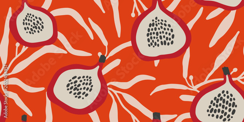 Fig Fruit and Leaf Seamless Pattern