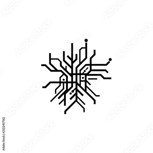 Abstract Minimalist Circuit Board Graphic Icon Representing Technology, Data, and Artificial Intelligence Network Pattern on White Background