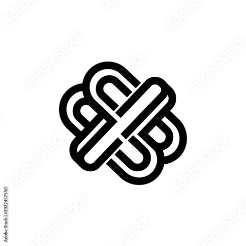Minimalist black and white abstract interlocking geometric lines logo design on white background