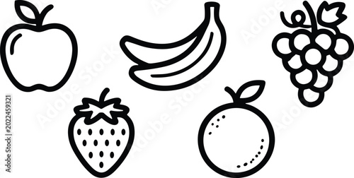 Canvastavla Collection of fresh fruit icons including apple, banana, grapes, strawberry and