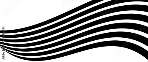 Bilde på lerret Black on white abstract perspective line wave stripes with 3d dimensional effect isolated on white