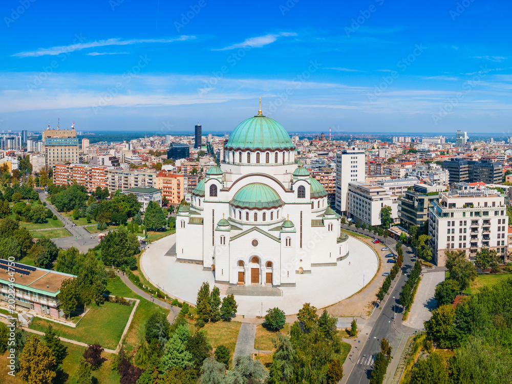 Fototapeta premium Aerial view of Saint Sava Temple in Belgrade, Serbia