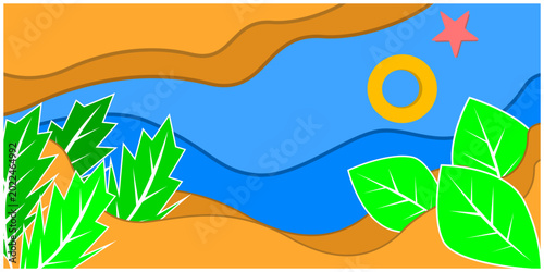 Summer background with tropical leaves. Vector illustration in trendy flat style.
