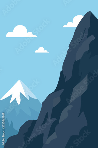 Mountain Landscape Illustration with Clouds