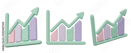 Foto Bar chart graph diagram growth upward, business finance data analytics report success, statistics revenue profit performance dashboard forecast, clay matte pastel pink collation set, 3d illustration