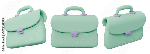 Photos Briefcase bag portfolio suitcase attache, mint green business office corporate career, professional management executive finance document, clay matte pastel asset collation set, 3d illustration